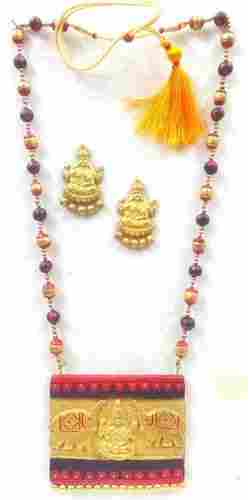 Charming Handpainted Temple Terracotta Necklace Set For Fashion Session 