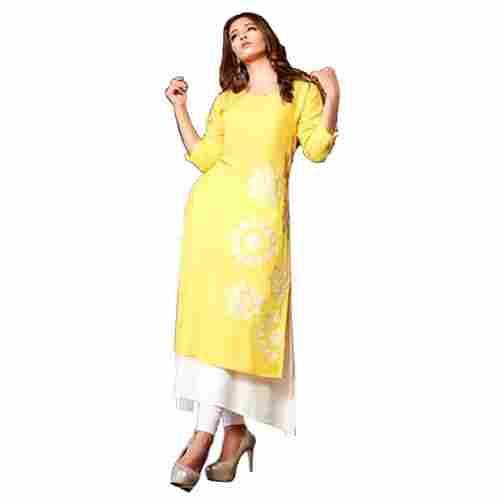 Psyna Yellow Colour Long Kurti With Thread Work And Inner Jacket