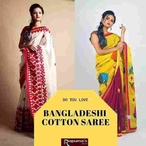 Fish Cut Work Applique Pure Bangladeshi Cotton Saree