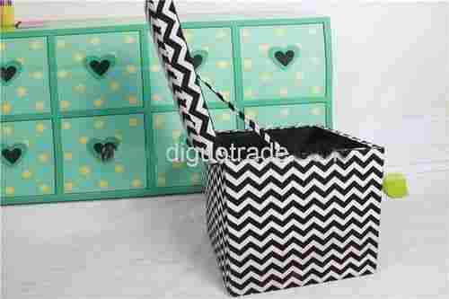 Fabric Chevron Pattern Pine Storage Stool