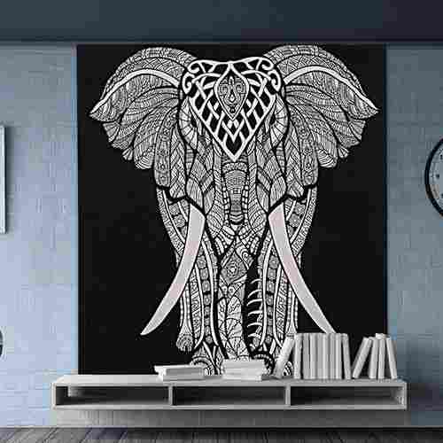 Elephant Printed Handmade Hand Printed Wall Hangings Indian Black And White Home Decor Tapestry