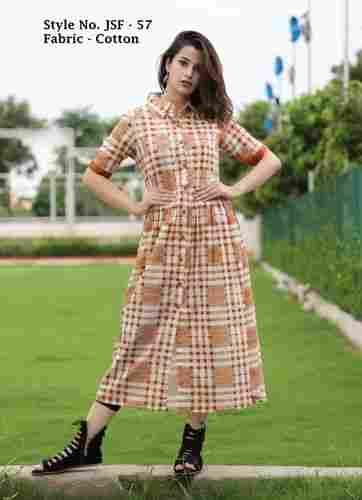 A-Line Shirt Collar Cotton Jaipuri Kurti