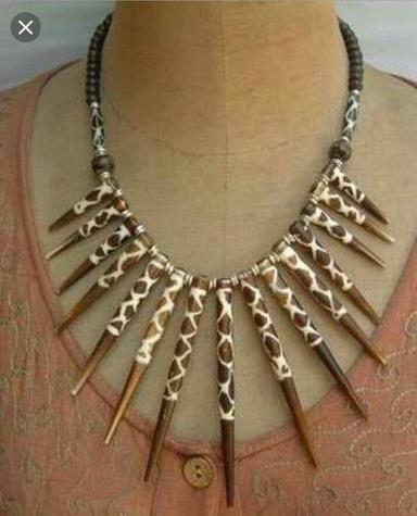 Brown And White Bone Beads Necklace