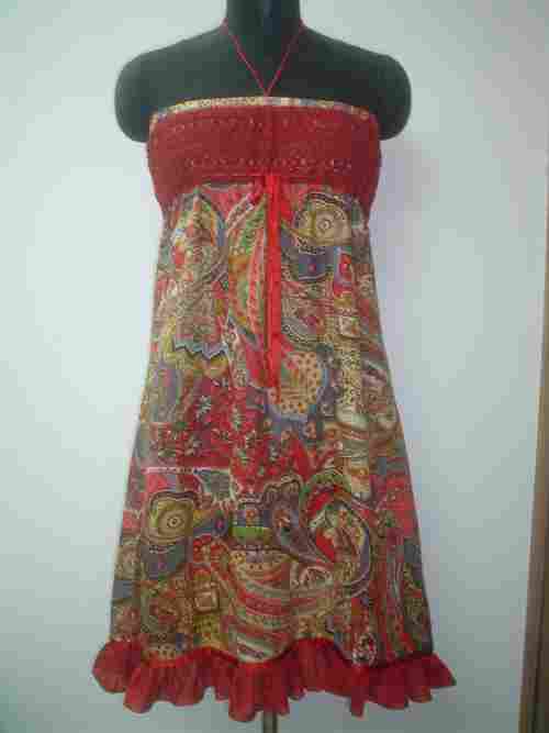 Crocheted Bodyshort Printed Dress
