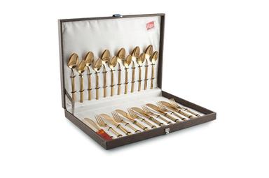 Mirror Shapes Rio Titanium Coated Gold 304 Grade, 18/10 Cup Rolled 24 Pcs Cutlery Set With Box