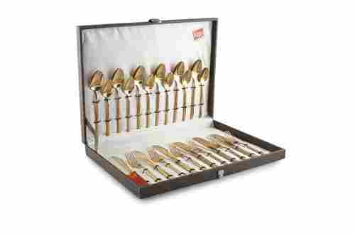 Shapes Rio Titanium Coated Gold 304 Grade, 18/10 Cup Rolled 24 Pcs Cutlery set with Box