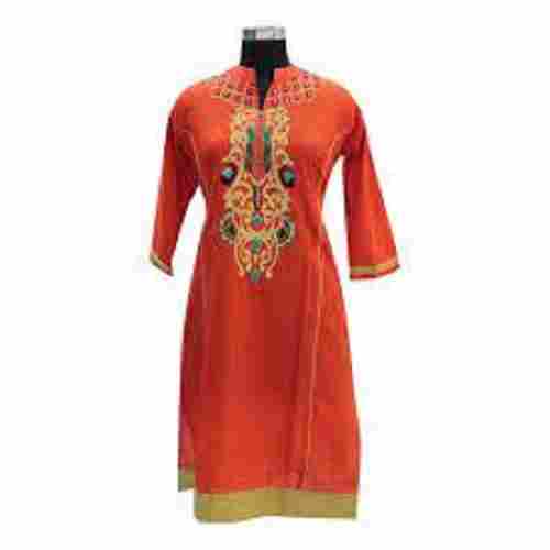 Ladies Comfortable 3/4th Sleeves Embroidered Cotton Kurti For Casual Wear