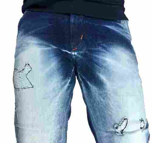 Laser Damaged Denim Jeans For Men