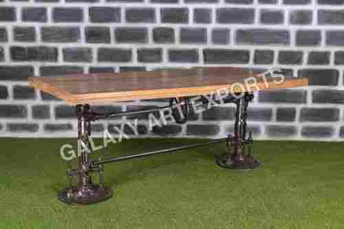 Natural Mango Wood Top with Cast Iron Adjustable Base Dining Table