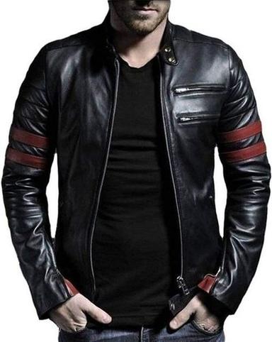 Plain Black Color Designer Faux Leather Biker Jacket For Man
