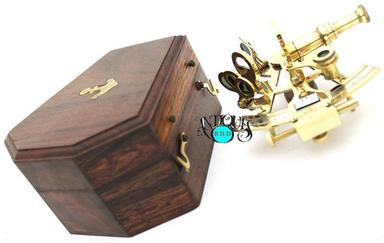 Polish Finish Brass Sextant With Wooden Box