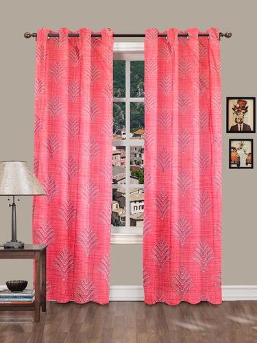 Orange Phw Crush Polyester (Background Wall Paper Design & High-Lights Floral Print Eyelet Curtains)