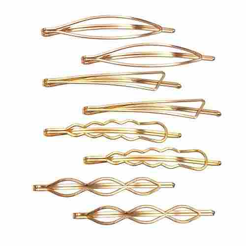 Elegant And Strong Gold Plated Metal Barrette Hair Clips Set For Ladies 