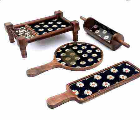 Mango Wood Khatiya Platter Set of 4