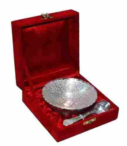 100 Ml Embossed Silver Plated Brass Dry Fruit Bowl Set With Spoon For Gifting
