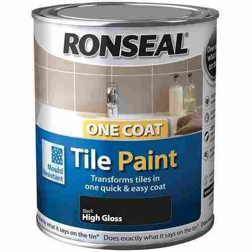 250ml Black High Gloss Ronseal One Coat Tile Paint, Transforms Tiles In One Quick & Easy Coat