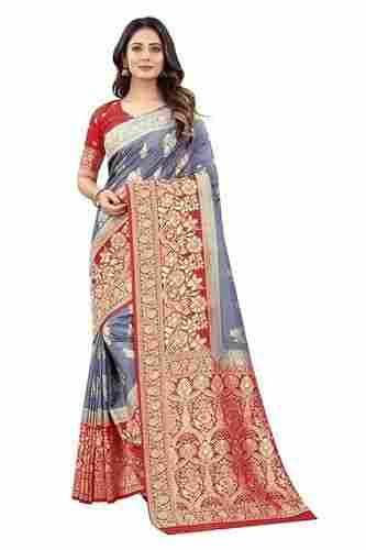 Womens Ethnic Wear Banarasi Jacquard Cotton Silk Saree with Blouse Piece