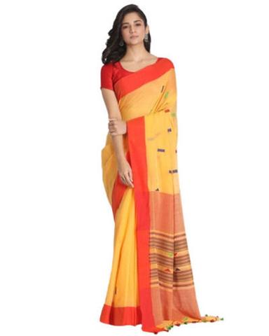Yellow Ladies Cotton Party Wear Saree With Blouse Piece