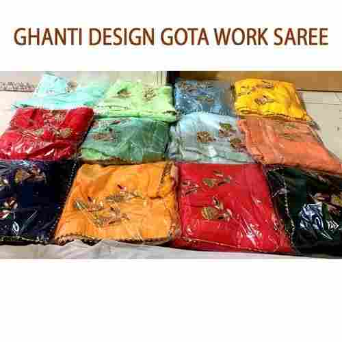 Ethnic Wear Ghanti Design Gota Work Saree For Ladies