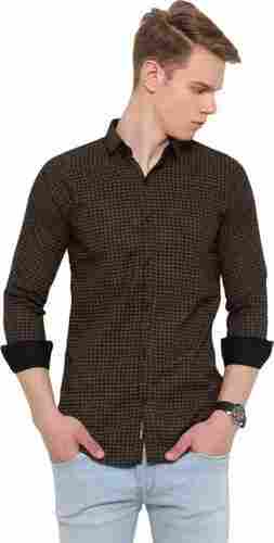 Mens Slim Fit Checkered Spread Collar Casual Shirts
