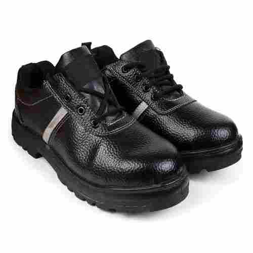 Mens CE Certified Full Black Leather Safety Shoes With Steel Toe