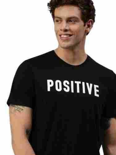 Black Printed Half Sleeves Round Neck T Shirt For Men