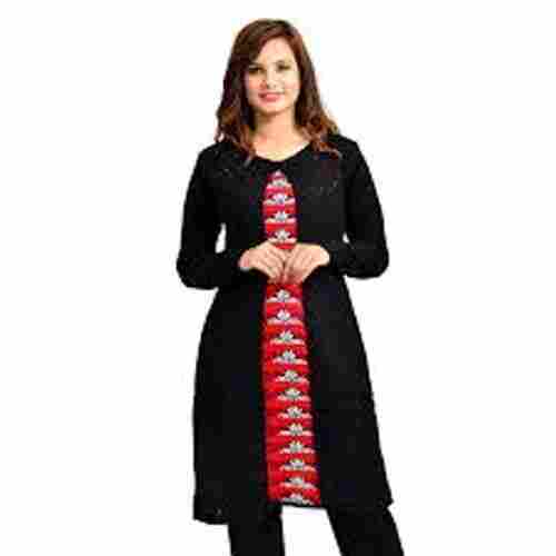 Embroidered Long Sleeves Simple Woolen Fabric Breathable Kurti For Women