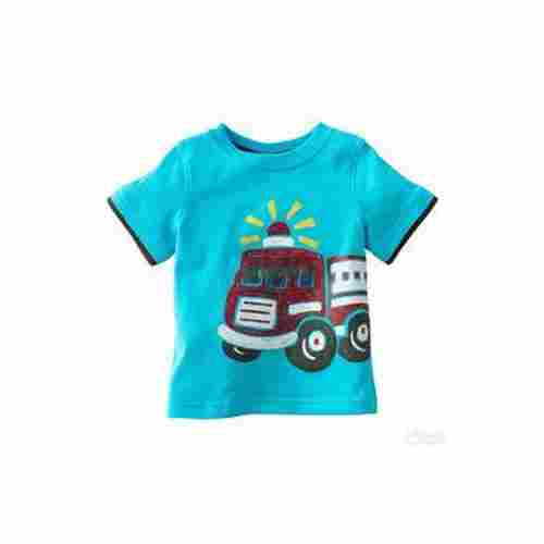 Printed Blue Half Sleeve Round Neck Skin Friendly Party Wear Cotton T Shirt For Baby 