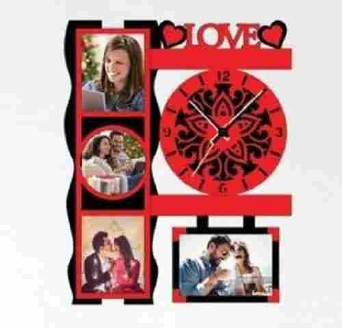 12 X 10 Inch Size Black And Red Wall Mounted Clock Photo Frame For Gifting Purpose
