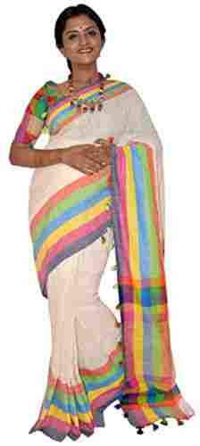 Ladies Casual Wear Bollywood Striped Handloom Cotton Blend Saree 