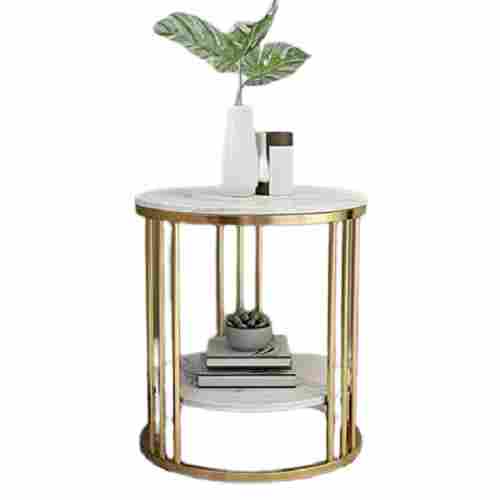 Marble And Steel Material Round Shape Side Table Application For Outdoor