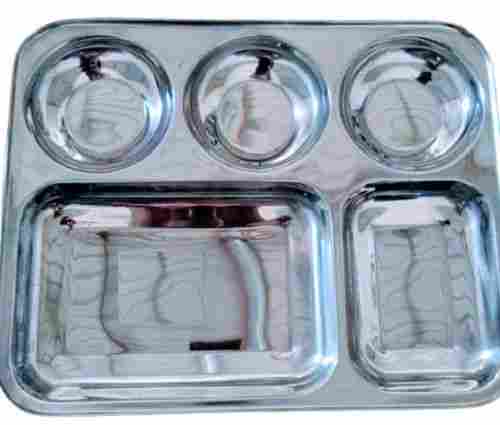 35x16 Centimeter 220 Grams Five Compartment Polished Stainless Steel Plate