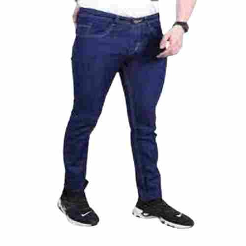 Plain Dyed Pure Denim Featured Skinny Style Slim Fit Dark Blue Jeans Pant For Men