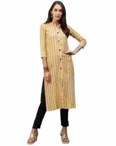 3-4th Sleeve Comfortable Wrinkle Resistant Striped Cotton Polyester Kurta For Ladies