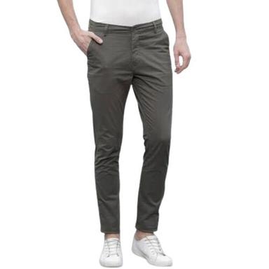 Grey Slim Fit Cotton Trousers For Men