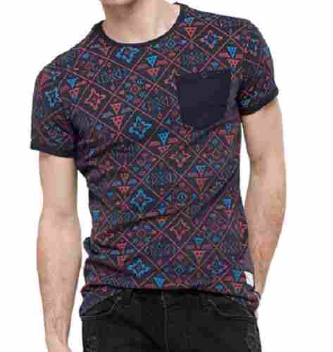 Short Sleeves Round Neck Casual Wear Printed Cotton Blend Body Fit T Shirts For Men