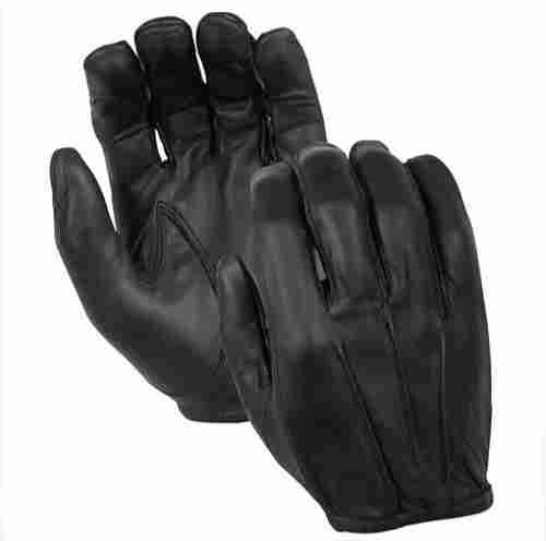 Black Leather Gloves Plain Free Size Full Fingered For Driving