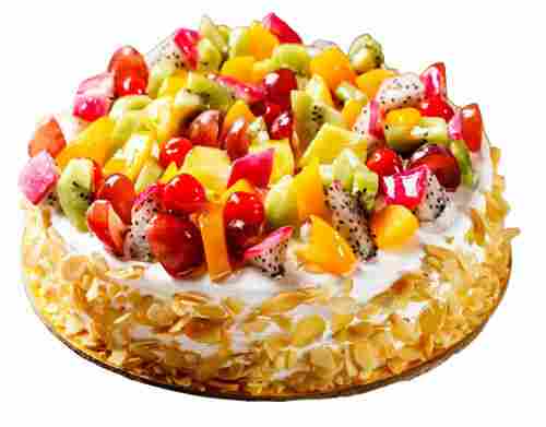 Fruits Topping Eggless Sweet And Delicious Fruit Flavor Cake, 1 Kilogram