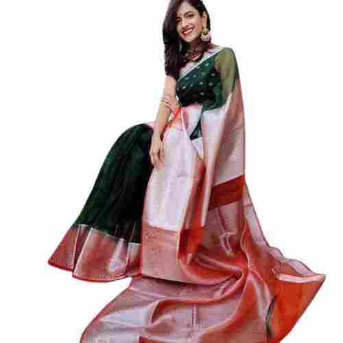 Ladies Traditional Festival Wear Printed Organza Silk Saree With Blouse 