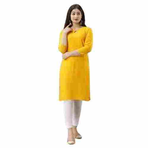 Ladies Casual And Formal Wear Regular Fit Yellow Kurti