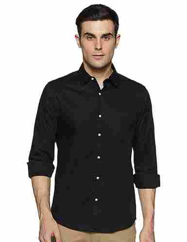 Men Full Sleeves Comfortable And Breathable Black Plain Cotton Shirts