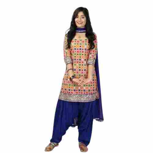 Party Wear Round Neck 3/4th Sleeve Stitched Ladies Salwar Suit With Matching Dupatta