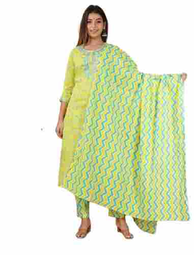 Round Neck 3/4th Sleeves Pure Cotton Printed Salwar Suits