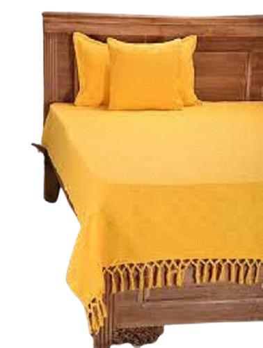 100% Cotton Skin Friendly Yellow Color Applique Work Bed Sheet With Two Pillow Covers