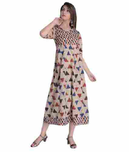 Ladies Breathable 3/4th Sleeves Printed Cotton Kurti For Casual Wear