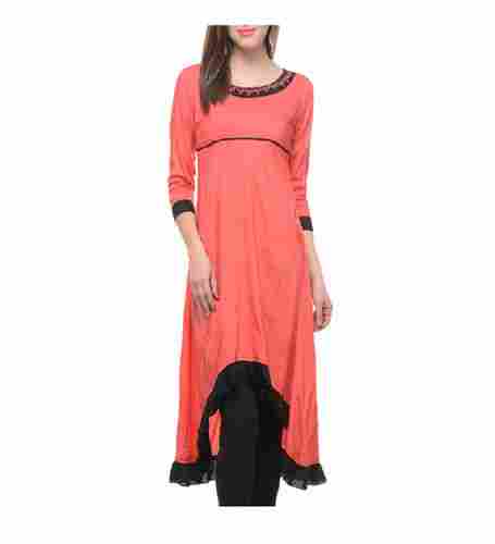 Multi Color Plain Patter Round Neck Fancy Rayon Material Kurtis For Casual Wear