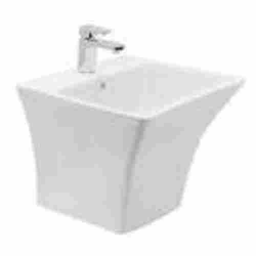 Elongated Simple One Piece Wall Mounted Glossy Ceramic Wash Basin