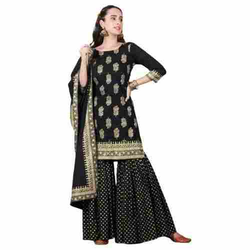 Fashionable And Comfortable Casual Wear Trendy Black Sharara Churidar Ladies Suit