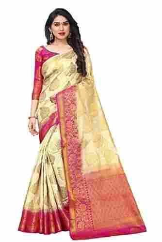 Ladies Party Wear Zari Woven Jacquard Cotton Silk Banarasi Saree With Unstitched Blouse