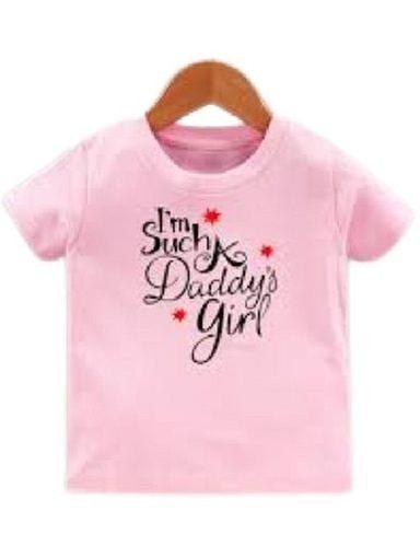 Pink With Black Girls Printed Short Sleeve Round Neck Cotton T Shirt